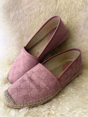 Gucci Pink Canvas Logo Espadrilles